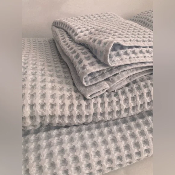Brooklinen Dreamweave Waffle BLUE MISTSET 2 Bath Sheets 2 Towel 1 Hand New 5pc